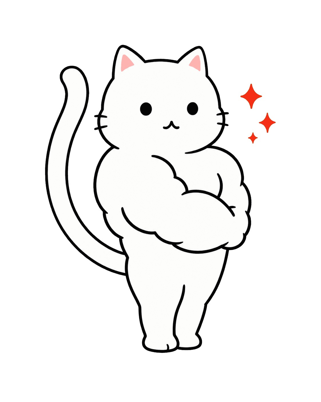 근육을 뽐내는 흰색 고양이